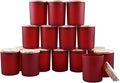 SHOWIN Thick Candle Jars for Making Candles 16 Pcs, 7 OZ Empty Jars with Wood Lids for Candle Making, Sample Container, Frosted Red