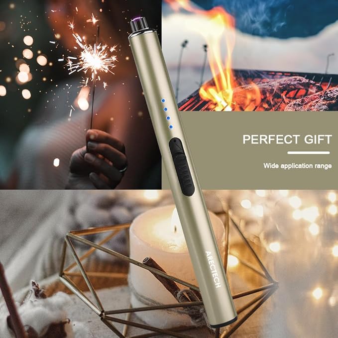 ARECTECH Electric Candle Rechargeable Lighter Arc Plasma Lighters for Candle Kitchen Camping Christmas Type-C Gold