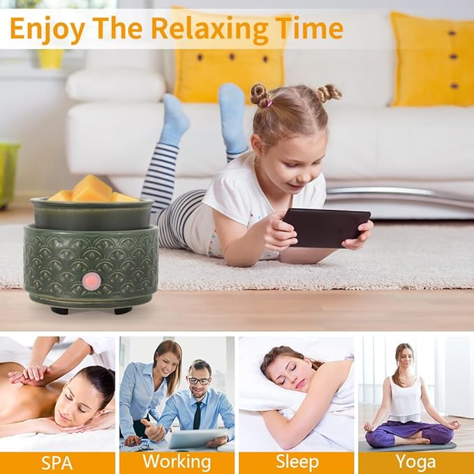 kobodon Ceramic Wax Melt Warmer - 3-in-1Electric Wax Warmer-Fragrance Candle Burner for Scented Wax Tarts and Essential Oils - Wax Melts as Gifts for Moms Grandma Women Girls（Green）…