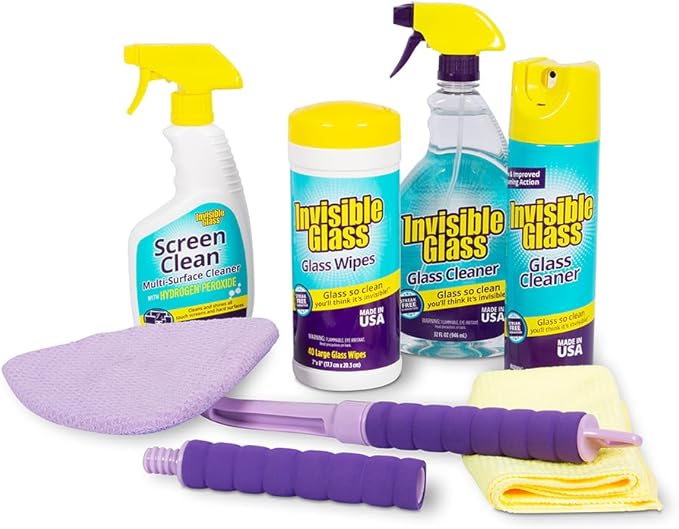 Invisible Glass 99603 6-Piece Home Cleaning Kit Including Home Reach & Clean Tool, Premium Glass Window Cleaner, (40) Glass Cleaning Wipes, Multi-Surface Screen Cleaner, and Microfiber Towel