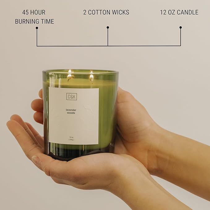 Craft & Kin Lavender Scented Candles | 12oz Premium Lavender Woods Winter Scented Candles for Men and Women | Candles Made with Natural Soy | Nature Collection