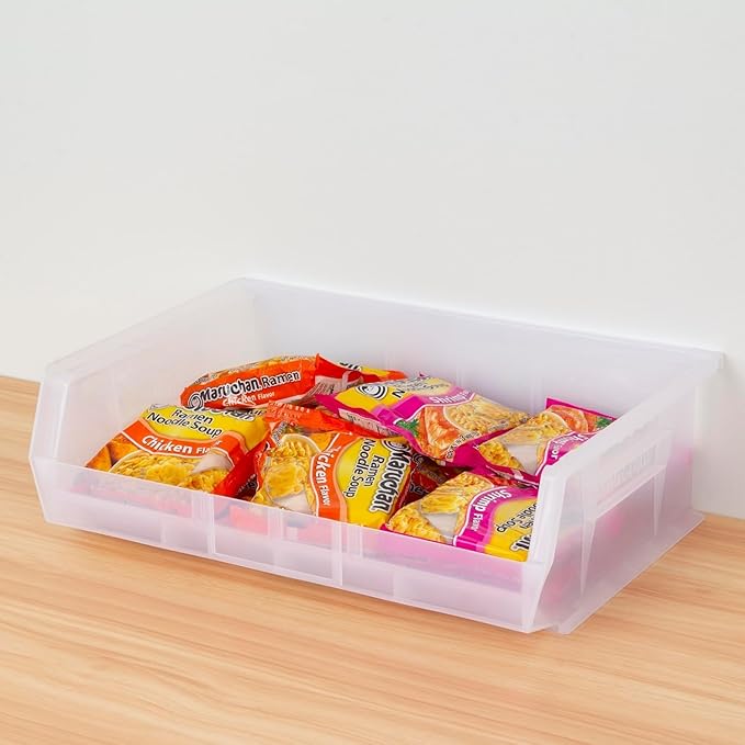 Akro-Mils 30255 AkroBins Plastic Storage Bins, Space-Saving Stackable Bins for Garage, Pantry, Craft Organization, 11" x 16" x 5", Clear, 6-Pack