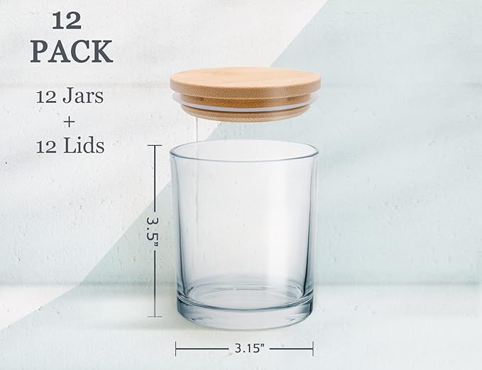 Aroparc Bulk Candle Jars with Lids, 12PCS 10oz DIY Container Tumbler Jar for Candle Making Supplies - Clear Dishwasher Safe