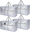 4 Pcs 149 Gallon Extra Large Moving Bags Heavy Duty Storage Bag with Strong Zipper Handle Foldable XXL Jumbo Storage Tote Packing Moving Box for College Dorm Travel Cloth Duffle (Silver)