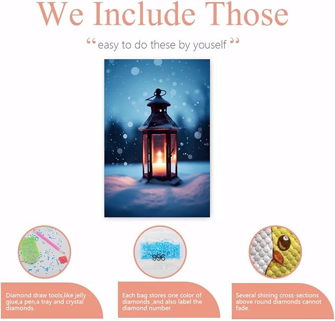 GUAIEUW Winter Candlelight Diamond Painting Kits DIY 5D Crystal Full Round Diamond Painting, Handmade Art for Living Room Home Wall Decor Birthday Gift 16x24 Inch
