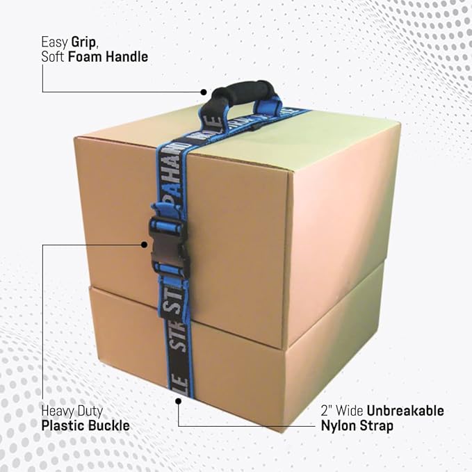 8’ Carry Strap with Handle | Adjustable Belt | Easy, Safe, Secure, Lifting, Moving, Carrying Heavy Boxes, Groceries | Best Luggage Strap (Strap-A-Handle 8ft. Length, 50lb. Capacity)