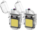 SUPRUS Waterproof 3 Modes of Flashlight Windproof Lighter Dual Arc Electric Rechargeable Dual Arc Plasma Lighter with Survival Emergency Whistle and Lanyard (Black, 2Packs)