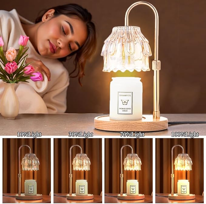 Candle Warmer Lamp with Timer - Height Adjustable Dimmable Table Lights No Flame Heat Melt Wax - House Warming Gifts, Birthday Present for Women,Mothers Day Gifts(Champagne)