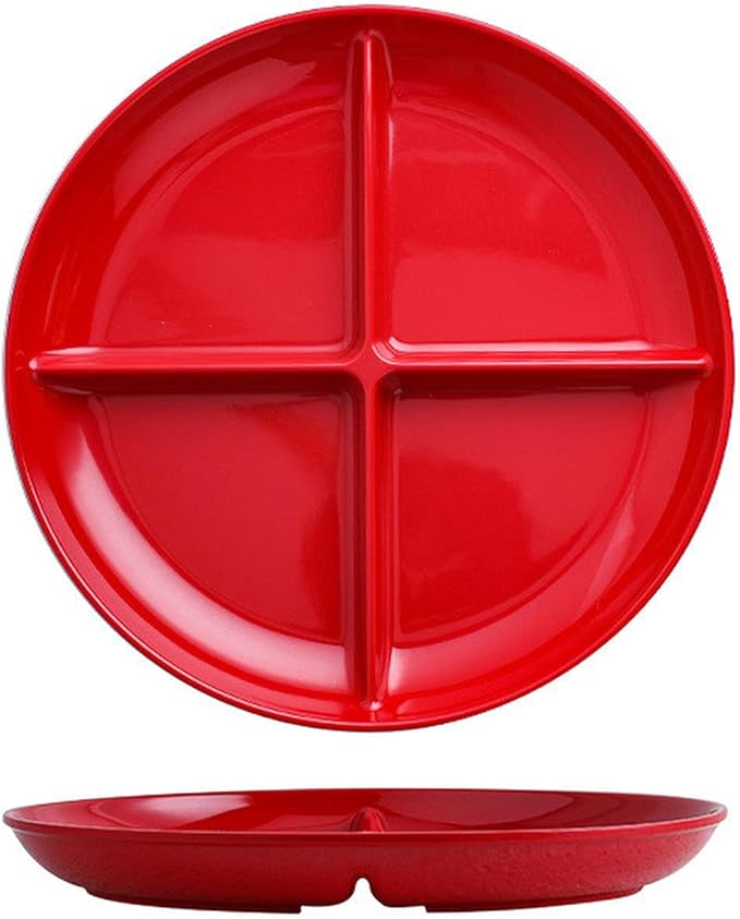 Red Divided Plates Portion Control Plates for Adults Dinner Tray, Snack Fruit Plate Toddler Plate Kids Snacks Tray BPA Free - 1 Pack