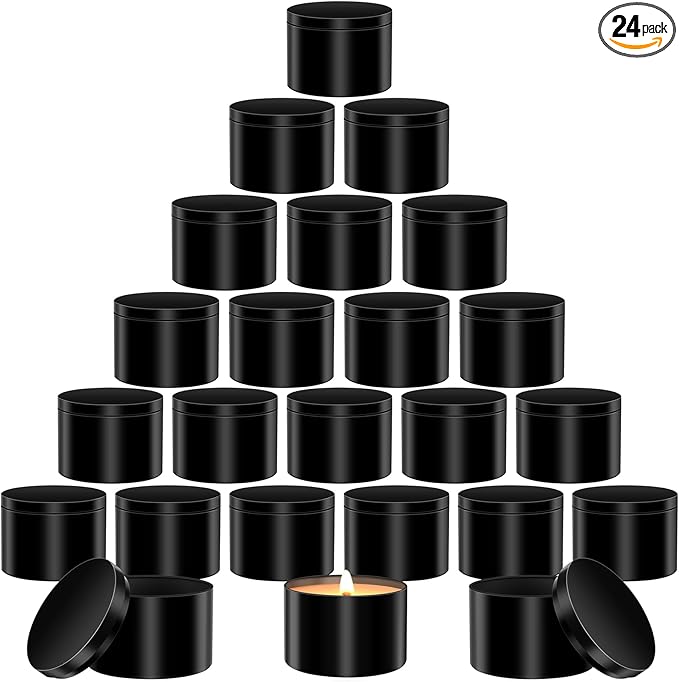 AOSWELE 24 PCS Candle Tins 8 OZ Bulk, Matte Black Candle Tins with Lids, Premium Empty Candle Jars, Small Container Tin Can for Candle Making, Sleek Candle Vessel DIY Candle Making Supplies Kit