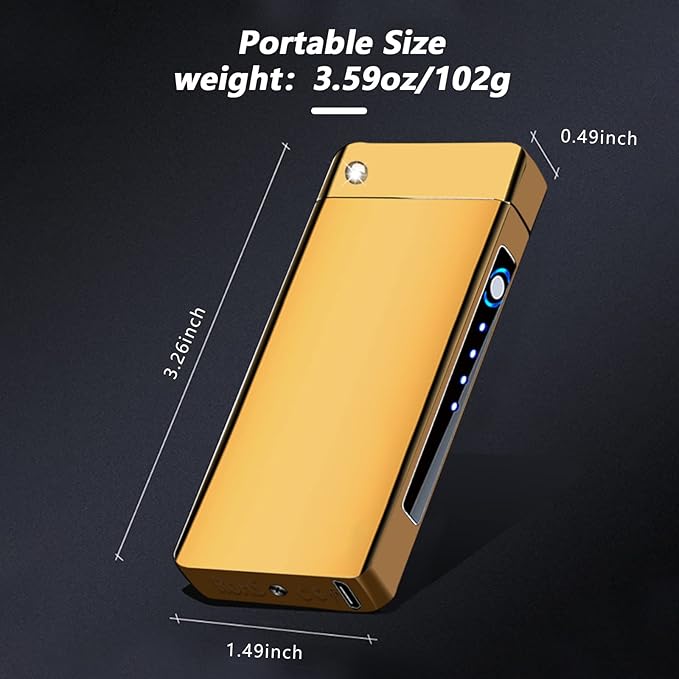 BABOBIU Plasma Lighter Rechargeable Lighters Arc Lighter Windproof Lighters Metal Body Battery Display Big Arc Flame Push Button Type-C Fast Charging for Candles Incense Fireplace Outdoor (Gold)