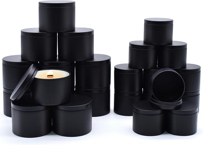 24-Pack Candle Jars, 12pcs 8oz + 12pcs 4oz Candle Tins with Lids, Empty Candle Jars for Making Candles Bulk Candle Containers - Matte Black