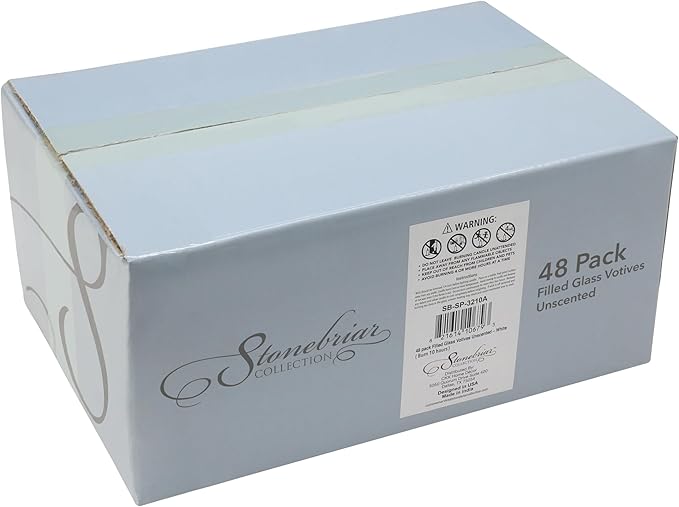 Stonebriar 12 Hour Long Burning Unscented Wax Filled Votive Holders, 12 Pack, White