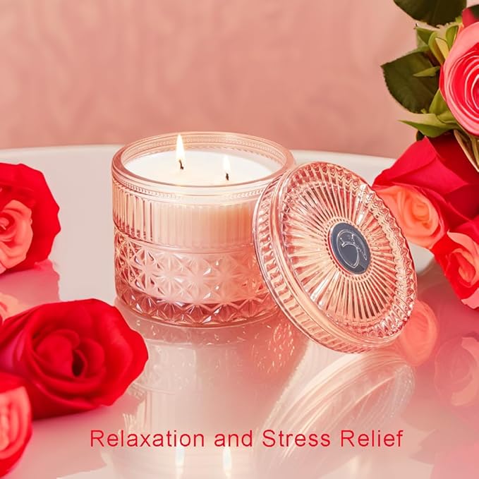 Chloefu LAN Rose Candle, Pink Candles Gifts for Women, Large 2-Wick Sandalwood Scents for Home, Strong Scented Candles for Home Decorative, Romantic Candle Gifts for Valentine's Day, Anniversaries