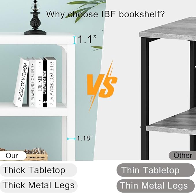 IBF White Wood Bookshelf, Industrial Horizontal Cubby Book Shelf, Low Open Shelf Bookcase for Office Living Room, Modern Short Wide 5 Cube Storage Organizer for Books Display Bedroom, White Oak, 47 In