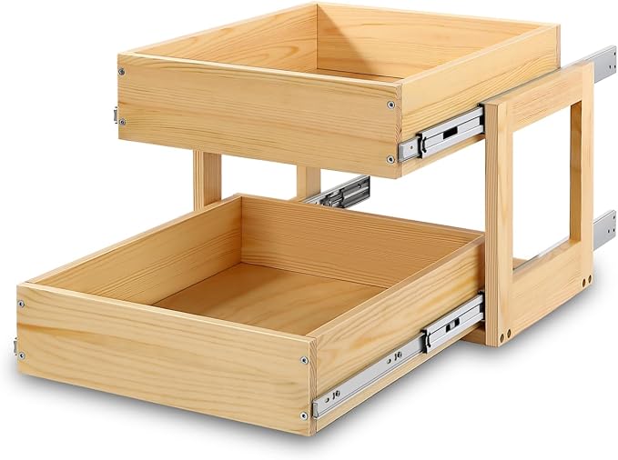 Mulush Pull Out Cabinet Organizer 20''W×21''D×16''H Soft Close Slide Out Wood Drawer Shelves for Kitchen, Finished, Bottom Assembly(Cabniet Require Opening >20.5'', Depth>21.5'', Height>16.5'')