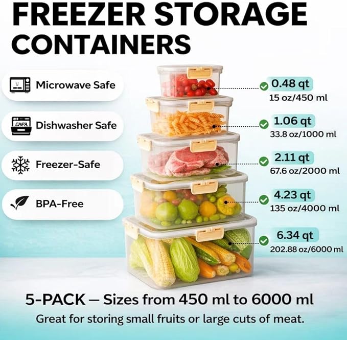 Fruit Containers for Fridge Keep Fresh, 5-Pack Food Storage Containers with Lids, Meal Prep Containers, Fridge Storage with Removable Colander, Microwave & Dishwasher Safe (White)