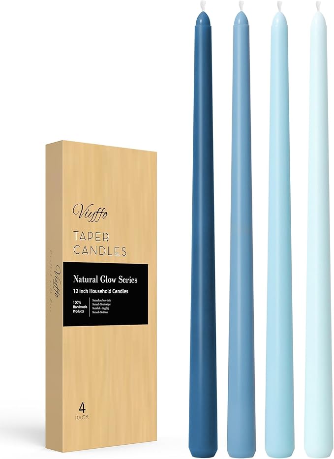 Viyffo Taper Candles, 12 Inch, 20 Pack, Blue – Unscented, Smokeless Design, Up to 8-Hour Burn – Tall Candlesticks for Table Decor, Weddings & Dinners