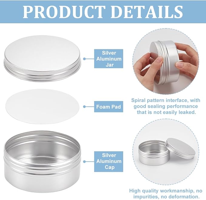 BENECREAT 5 Pack 8.5 OZ Tin Cans Screw Top Round Aluminum Cans Screw Lid Containers - Great for Store Spices, Candies, Tea or Gift Giving (Platinum)