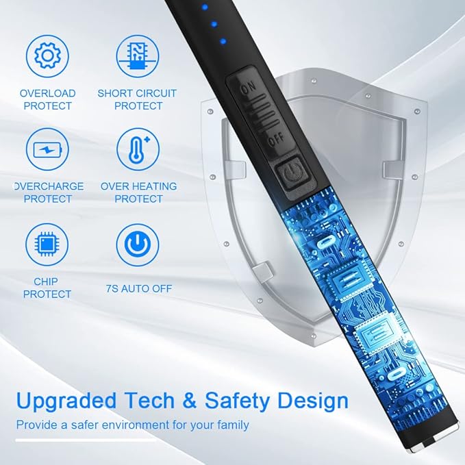 Electric Arc Windproof Lighter Flameless USB Rechargeable Lighter with Safety Lock for Candle BBQ Camping (Black)