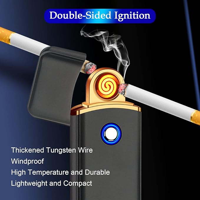 Electronic USB Rechargeable Lighter - Smart, Cool, Portable Dual Sided Ignition Windproof Flameless Plasma Lighter for Indoor Outdoor Use (Black)