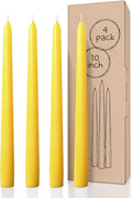 CANDWAX 10 inch Yellow Taper Candles Pack of 4 - Unscented Smokeless Dripless Yellow Candles - Perfect for Home Décor, Special Occasions and Ordinary Dinners - Easter Candlesticks