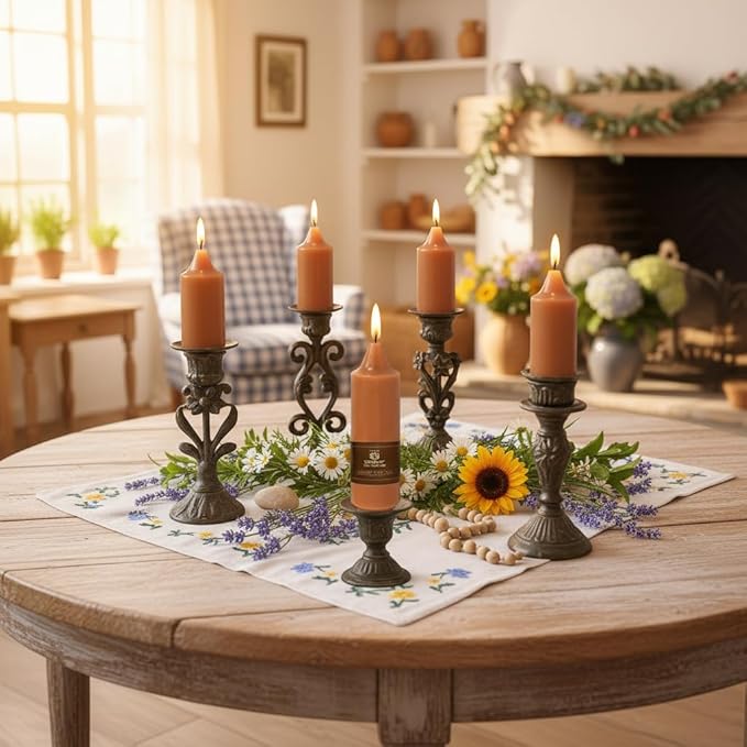 5 Inch Pumpkin Taper Candles Hand Poured Unscented Smokeless Short Chunky Tapered Candles for Cozy Living Room Hygge Farmhouse Kitchen Mantel Display