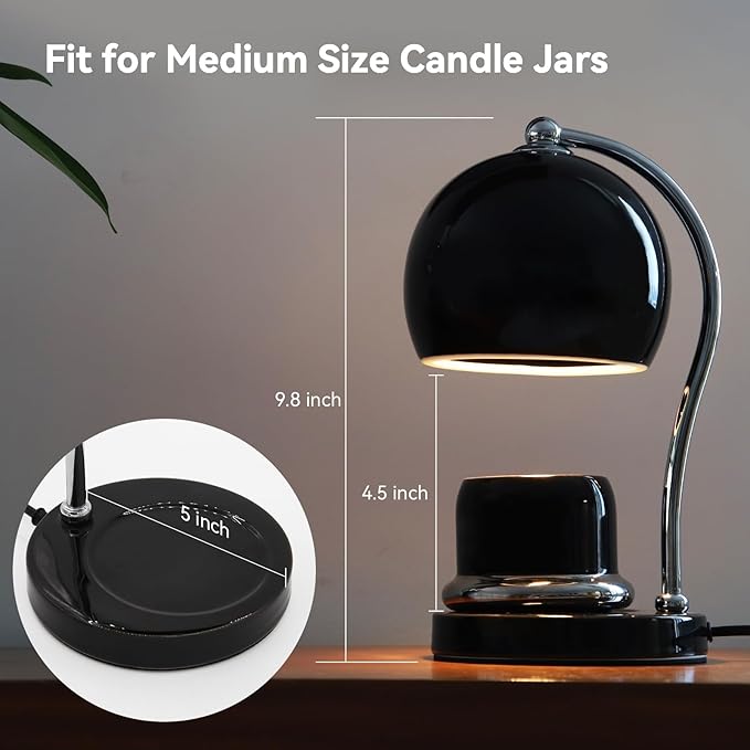 Ceramic Candle Warmer Lamp with Timer Dimmer Fit for Candle Jars, Modern Design with 2 Bulbs, House Warming Gifts, New Home Decor, Mother's Day, Birthday Gifts (Black)