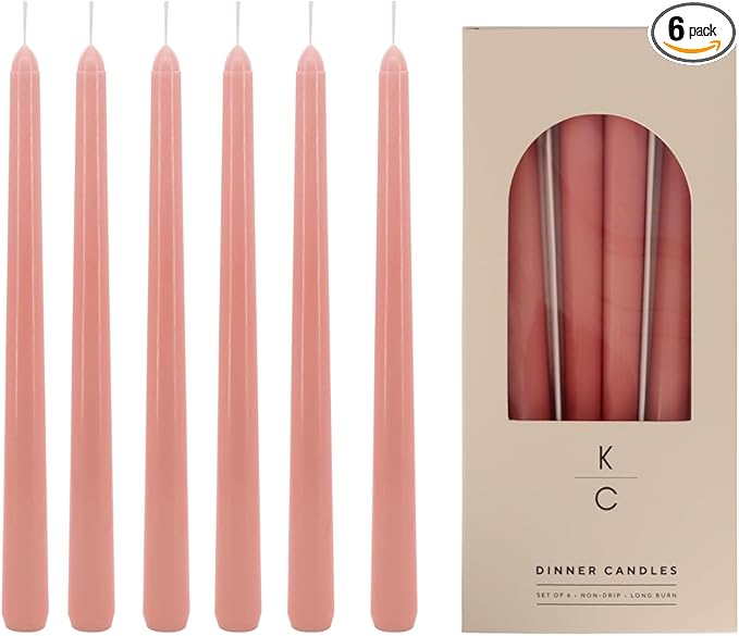 Tapered Dinner Candles - Soy & Paraffin Blend, Dinner Candles with Long-Lasting 7-Hour Burn for Stylish Homes - Candle in Curated Colors Ideal Gift for Hosts, Brides & Event Planners-Coral