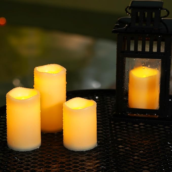 Homemory Waterproof Flameless Candles, Outdoor Indoor Battery Operated LED Pillar Candles with Remote Control and Timer, Plastic, Long Lasting, D3 x H4 4" 5" 5" 6" 6", Set of 6