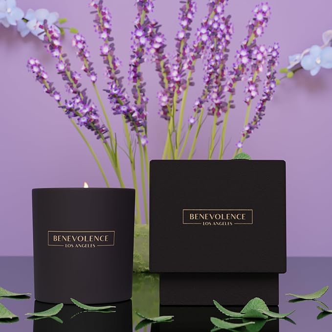 Benevolence LA Lavender, Mint & Sage Scented Candle | Soy Christmas Candles, Black Candle for Home | Holiday Candles Gifts for Women and Men | Home Fragrance | Aromatherapy| 8oz, 45 Hour Burn