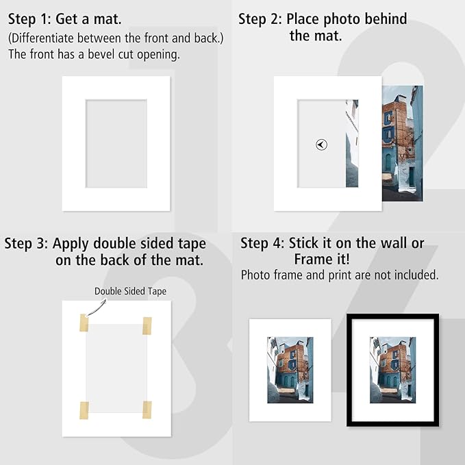 Golden State Art Pack of 50, Acid-Free White Pre-Cut 8x10 Picture Mat for 5x7 Photo with White Core Bevel Cut Frame Mattes
