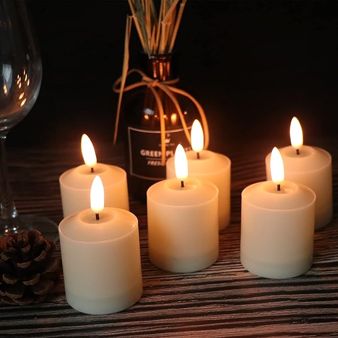 GenSwin Flameless Waterproof Pillar Candles Flickering with Remote & Timer, Battery Operated LED Votive 3D Wick Candles for Indoor Outdoor Lanterns 6 Pack Ivory(Battery Include, 2 x 3.2 Inch)