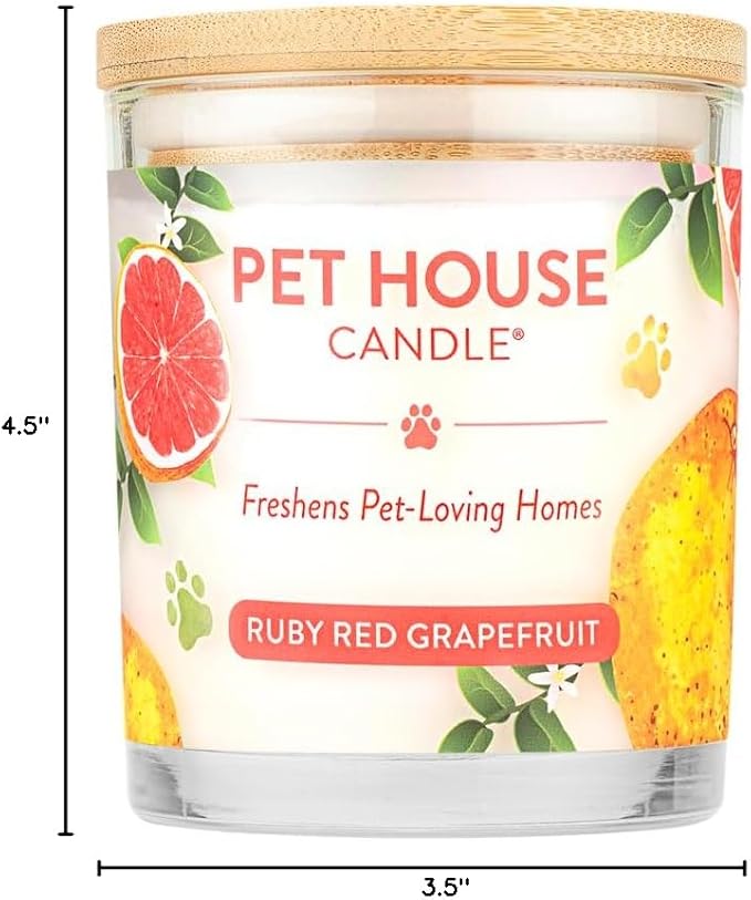 Pet House Candles, Clean Burning, Long Lasting Candles for Pet Odor, Plant-Based, 60 Hour Burn Time - Ruby Red Grapefruit, 9 oz