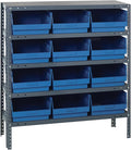 Quantum Storage Systems 1239-209BL Store More Steel Shelving Unit with 6" Shelf Bins, 12" D x 36" W x 39" H, Blue