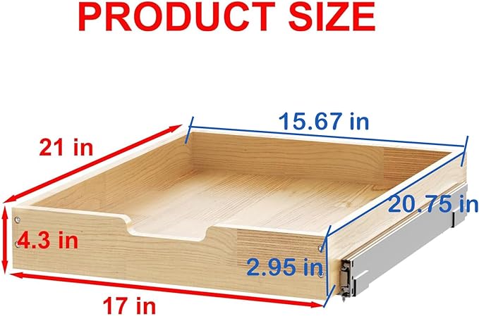 Sikarou Wood Pull Out Cabinet Organizer 17" W x 21" D, Heavy-Duty Sliding Drawers for Inside Cabinets Storage and Organization for Kitchen, Pantry, Bathroom