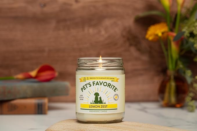 Pet's Favorite Pet Odor Candle, Clean Burning, Long Lasting Scented Candles with a Cotton Wick. (Clean Laundry/Lemon Zest, Pack of 2)