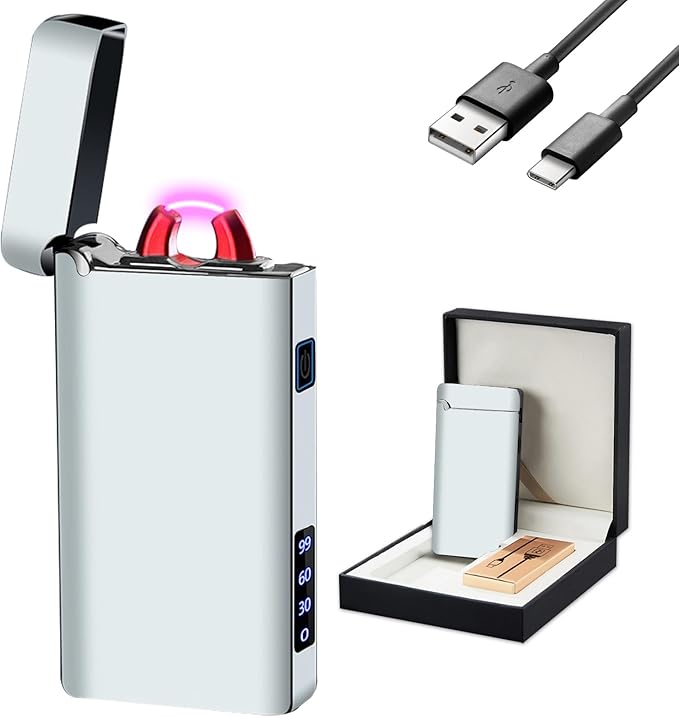 GADATOP Electric Lighter Rechargeable USB Lighter Personalized Creative Lighters Plasma Cool Lighters LED Battery Indication Gifts for Men Boyfriend Husband (Noble Titanium)