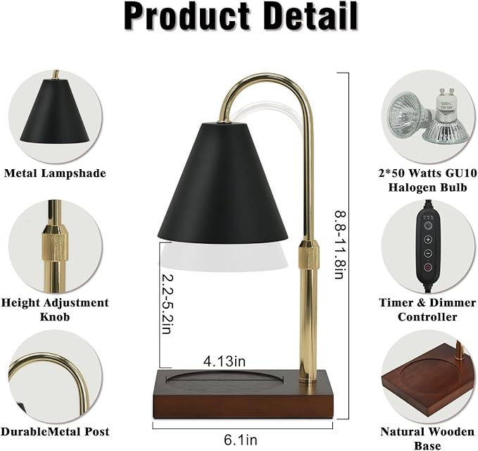 Candle Warmer Lamp Timer - Gifts for Mom, Birthday Gifts for Women, House Warming Gifts New Home Decor, Dimmable Wax Melt Warmer for Jar Candles with 2 Bulbs