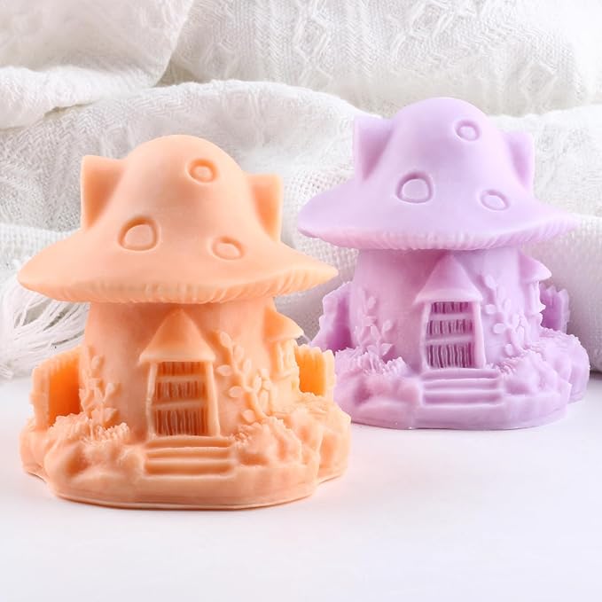XIAOSHUI Mushroom House Candle Mold House Resin Casting Silicone Molds for Candle Making Candle Home Decorate Aromatherapy Gypsum Candles Clay Craft