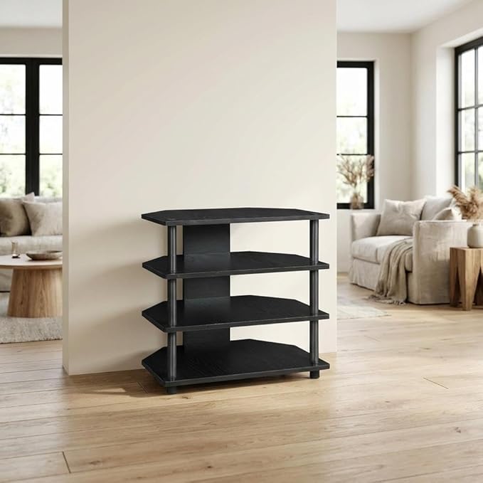Furnifact Blackwood Easy Assembly 4-Tier Petite TV Stand, Composite Wood, Modern Design, Lightweight, Durable, Living Room Entertainment