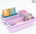 6 PCS Drawer Organizer Set, 3 Size Makeup Drawer Divider Organizer With Non-Slip Pads, Interlocking Plastic Storage Bins for Office,Jewelry Vanity,Gadgets, Bathroom,Kitchen, Purple