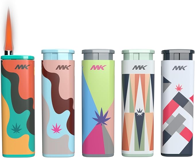 MK Lighter Wind Proof Jet Flame Lighters, 5PCS Striking Design, Candle, Camping, Butane Refillable Lighter, Multipurpose Lighters (Hydro-5PC)