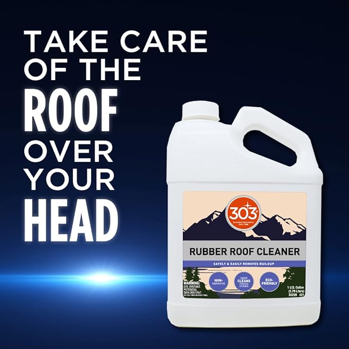 303 Products Rubber Roof Cleaner - Removes Build Up On The Rubber Roofs of RVs, Campers, Pop-Ups, and Motorhomes, Will Not Harm Solar Panels, 1 Gallon (30239)