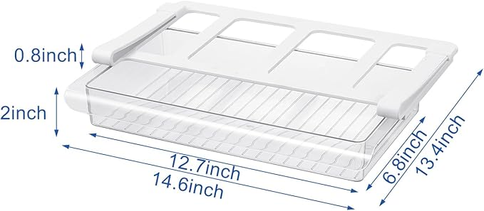 Pull-Out Fridge Drawer Organizer - Under Shelf Storage Bins for Cheese Slices, Deli Meat & Small Items - Space Saving Refrigerator Organizer (2" Height x 12.7" Width)