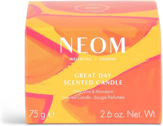 NEOM Great Day Scented Candle, Travel Size I Hand Finished I 100% Naturally derived Wax I Wild Mint and Mandarin I Designed to Help Uplift Your Day and Boost Your Mood.