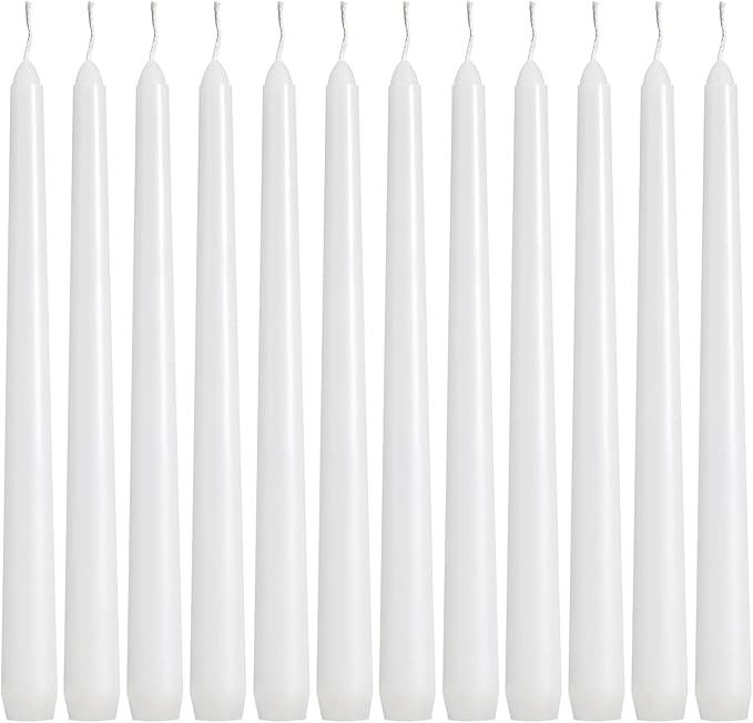 30 Pack 10 inch White Taper Candles, 7-7.5 Hour Burn Time,Unscented Dripless and Smokeless, Elegant Premium Quality Dinner Candle for Home Décor, Restaurant, Wedding, Party Candlesticks