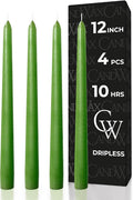 CANDWAX 12 inch Taper Candles Set of 4 - Dripless, Unscented, Long Burning Dinner Candles - Grass Green Candles