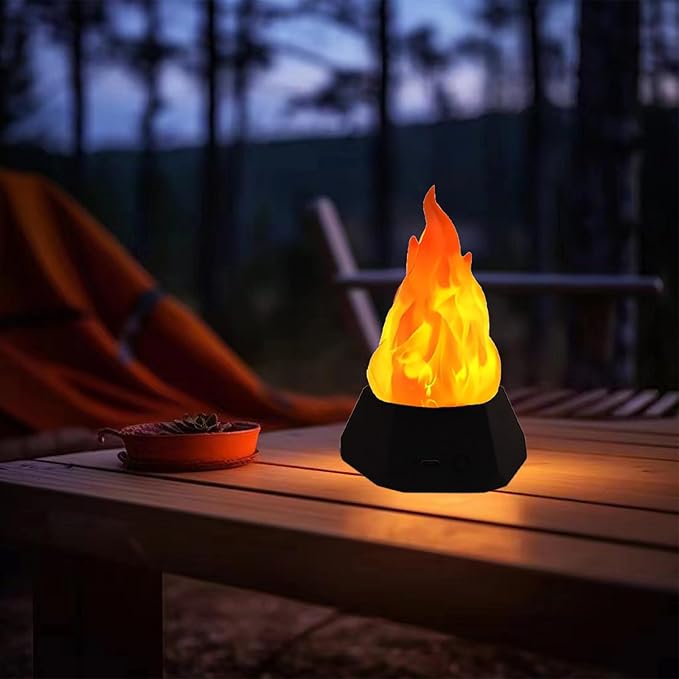 Fake Fire Lamp,3D Rechargeable Travel Night Light with Cozy Lighting,3-Mode LED Fake Fireplace Candles for Apartment Patio Decor Outdoor Camping Decorations…