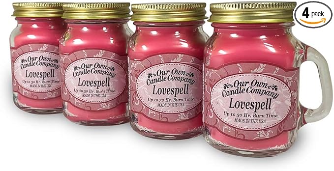Lovespell Scented Mini Mason Jar Candle by Our Own Candle Company, 3.5 Ounce (4 Pack)